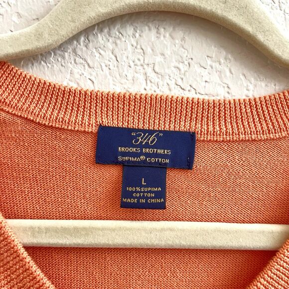 Brooks Brothers Men’s Supima Cotton VNeck Sweater Light Orange Golf Country Club - Picture 4 of 7